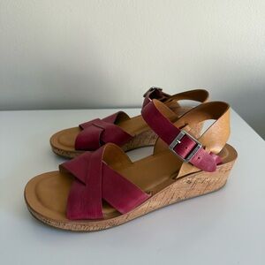 KORK-EASE Women's Myrna 2.0 Ankle Strap Wedge Sandal Red and Tan Size 9 40.5